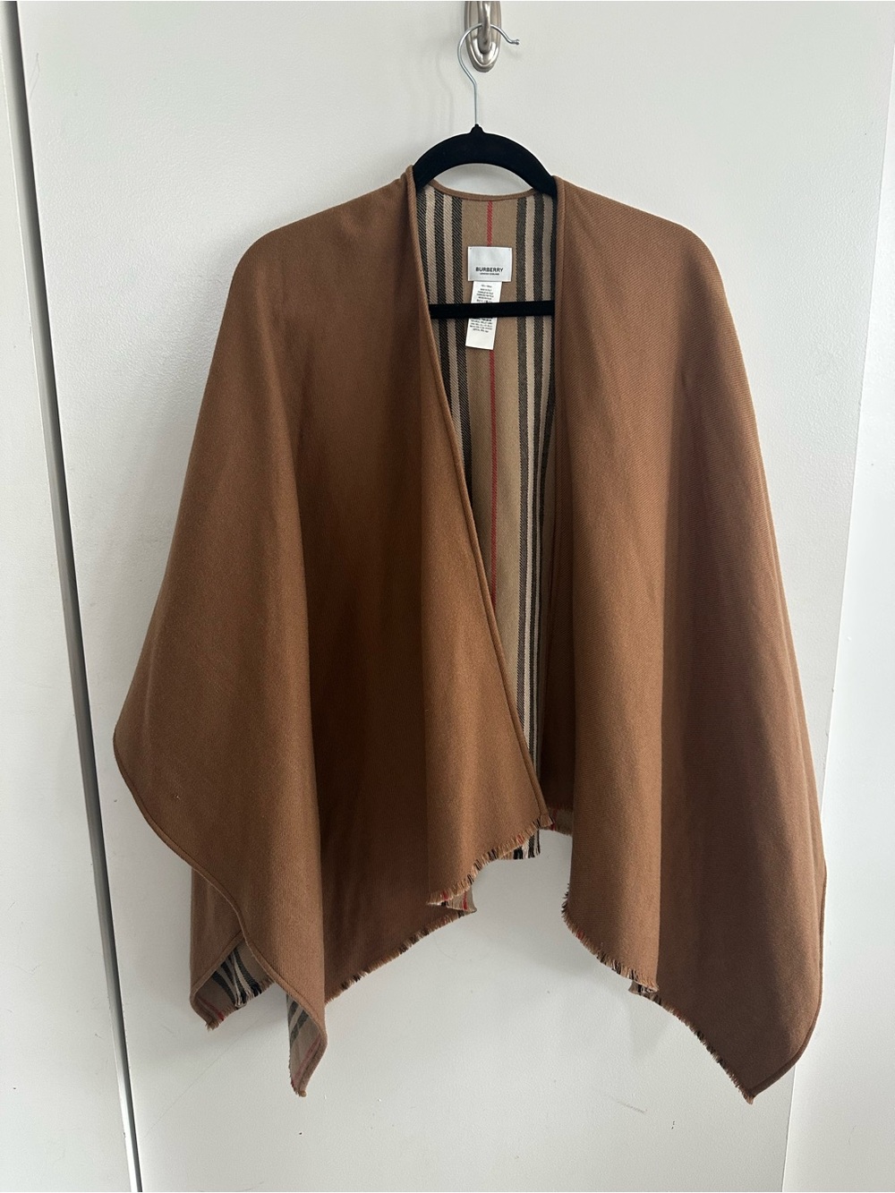 Authentic Burberry Brown Reversible Wool Cape with Signature Check Lining